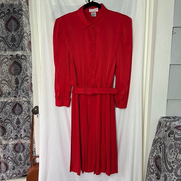 3/$20💥Vintage Appleseed’s Petite Red Front Button Down Belted Aline Retro Dress - Picture 17 of 17